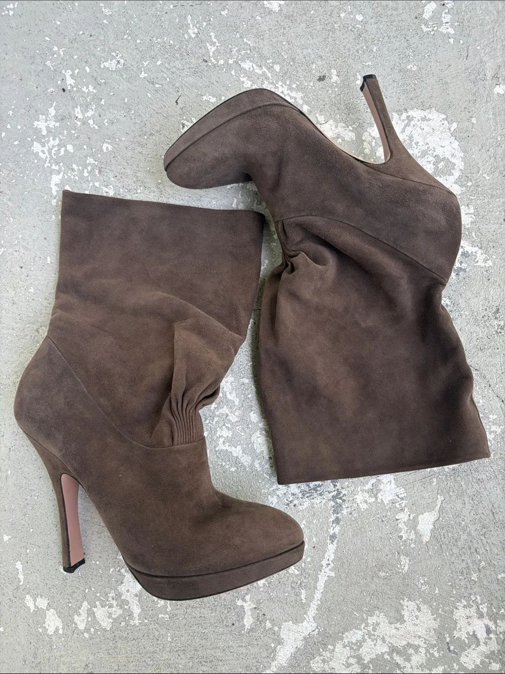 Prada brown slouchy suede boots